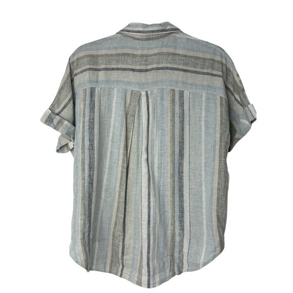 NEW Loft Outlet Blouse Women S Light Blue Striped Linen Blend Coastal Neutral - Picture 2 of 8
